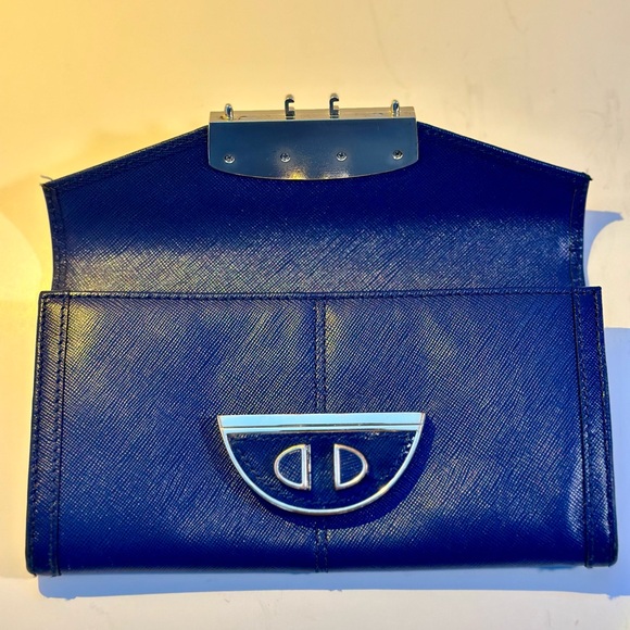 Karen Millen Royal Blue Clutch with Gold Detail - Picture 5 of 7